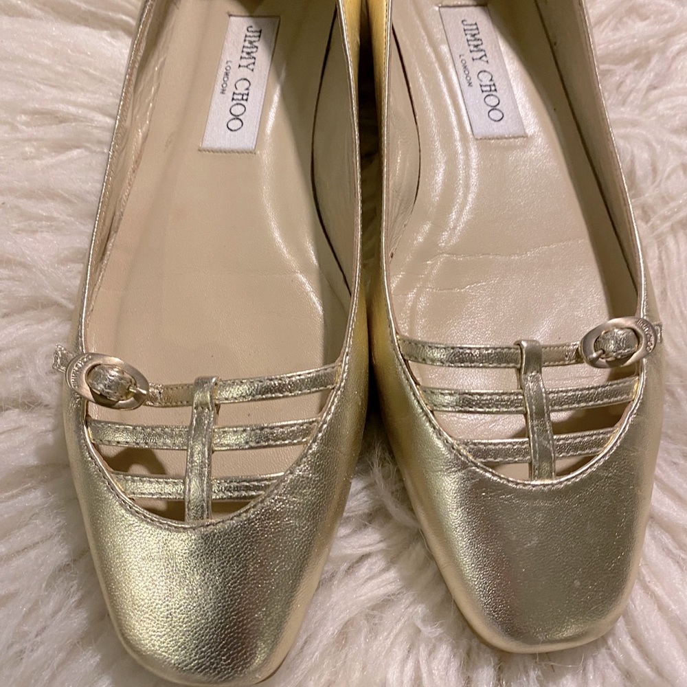 Jimmy Choo Metallic Gold Leather Flats